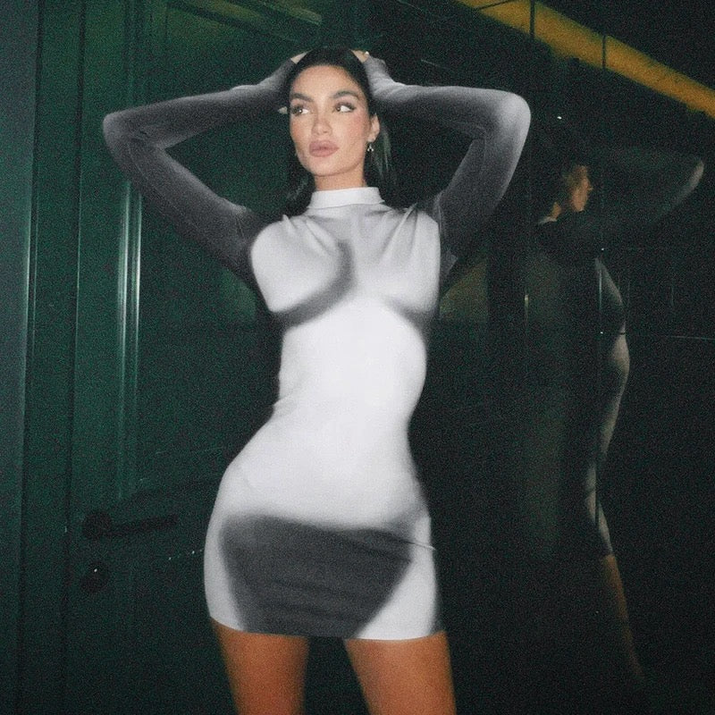 3D Body Long Sleeve Dress